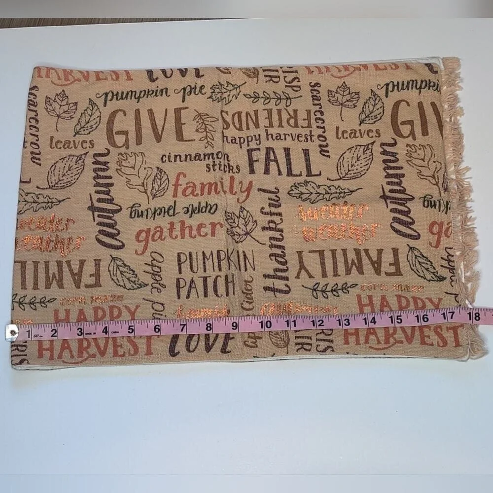 Celebrate Kohl's Tan Brown Thanksgiving Fall Harvest Table Runner Phrases